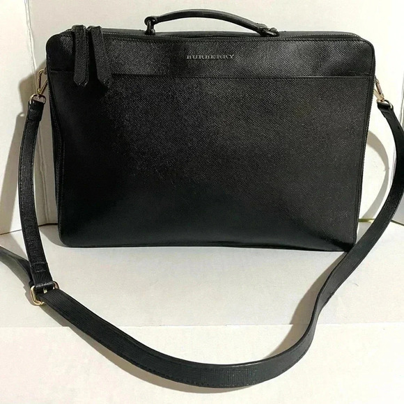 Burberry vintage unisex black leather briefcase - Picture 1 of 16